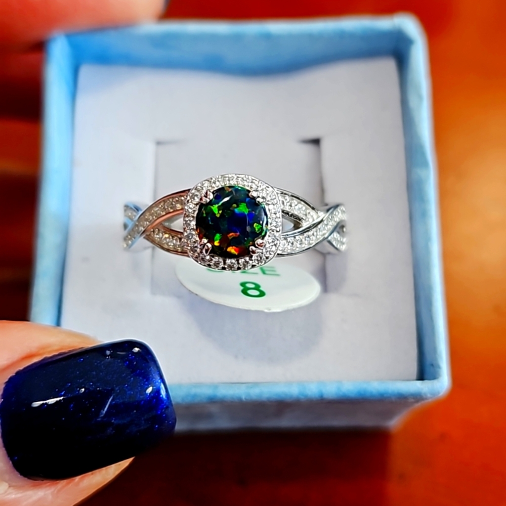 Bomb Party Sterling Silver Black Fore Opal ring size 8 NEW